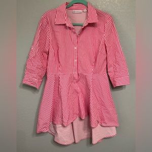 Pink and white hi low shirt